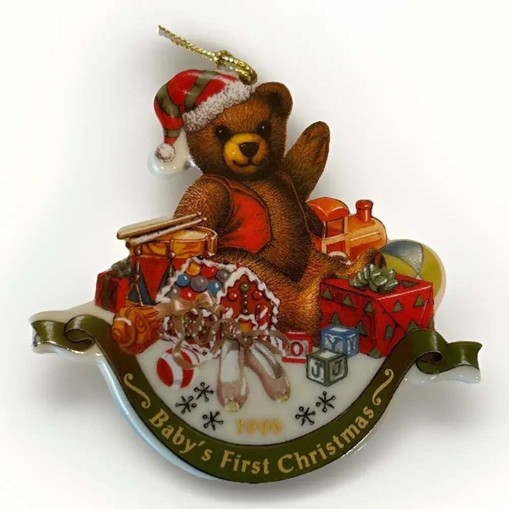 VTG Lenox 1996 BABY'S FIRST CHRISTMAS Teddy Bear Toys Christmas Ornament No Box